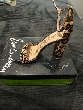 Sam Edelman Leopard Print Block Heel Sandals - Tan/Black